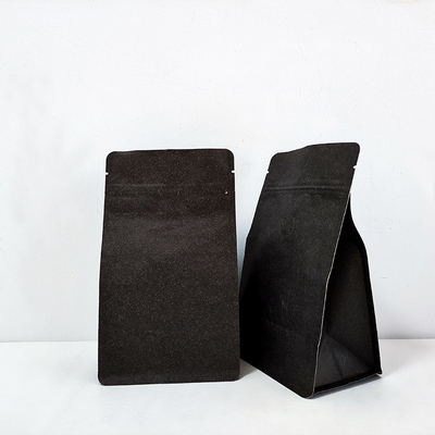 জিপ লক ফ্ল্যাট বটম পকেট কফি ফুড প্যাকিং Kraft Paper Doypack Bag With Valve